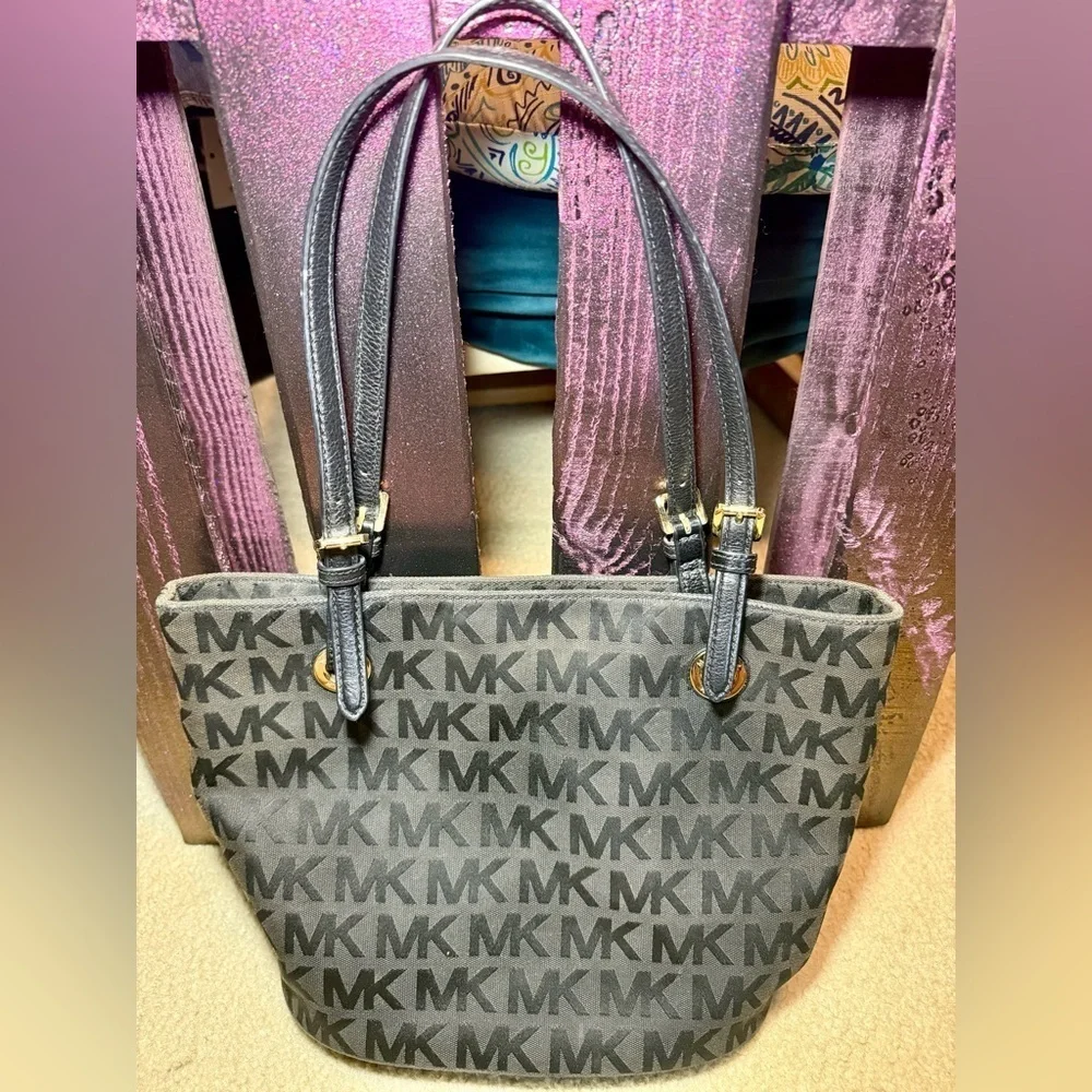 Michael Kors Black Monogram Tote with Gold Hardware - Picture 7 of 7